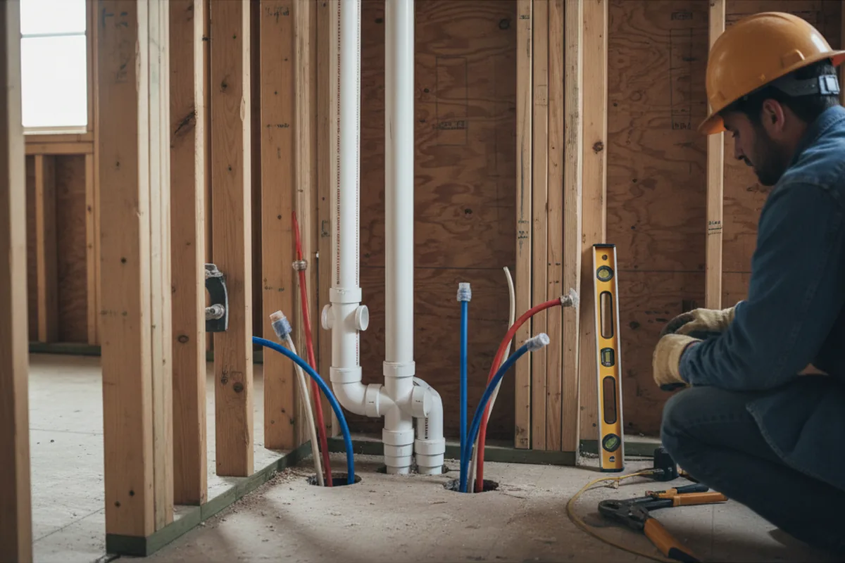 Drain and supply rough-in during Drain Cleaning in Plessis