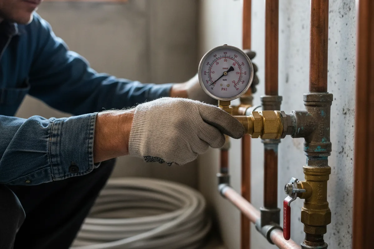 Pressure testing a repaired line during Water Line Repair in Plessis